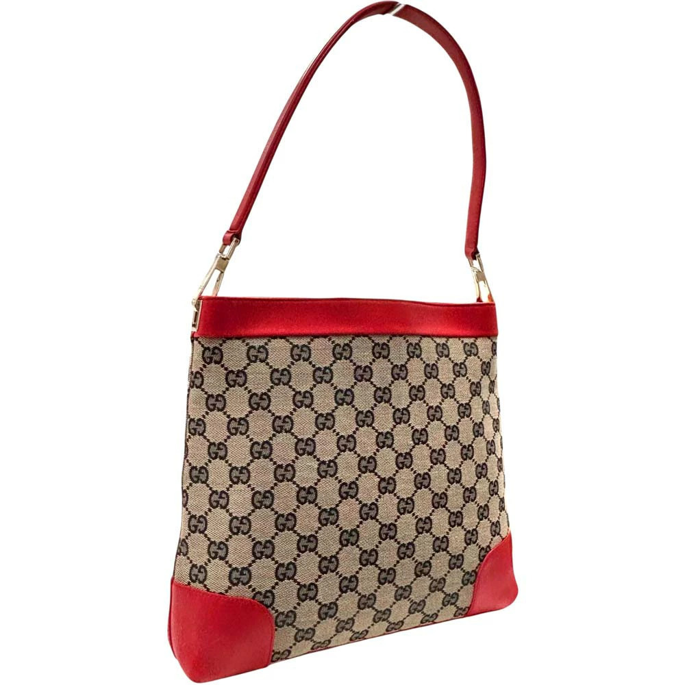 Gucci One Shoulder Hobo Bag GG Canvas Brown Red Shoulder